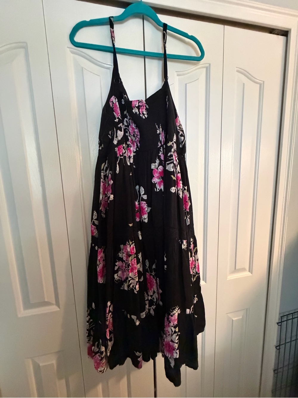 Torrid Black Floral V Neck midi dress  with Pink Accents size 3